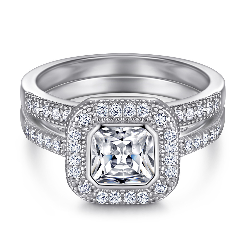 Women's S925 Moissanite Beaded Trim Eternity Ring, Trendy Statement